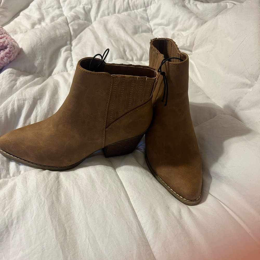 a.n.a Brown Ankle Boots with Suede Material and Low Heel